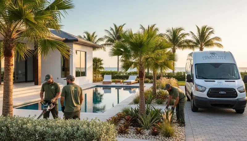 Landscaping crew in Boca Raton, FL providing professional lawn care and landscape maintenance