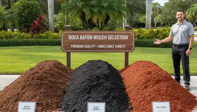 Brown, black, and red mulch color options for Boca Raton, FL landscaping by Chop Chop Landscaping