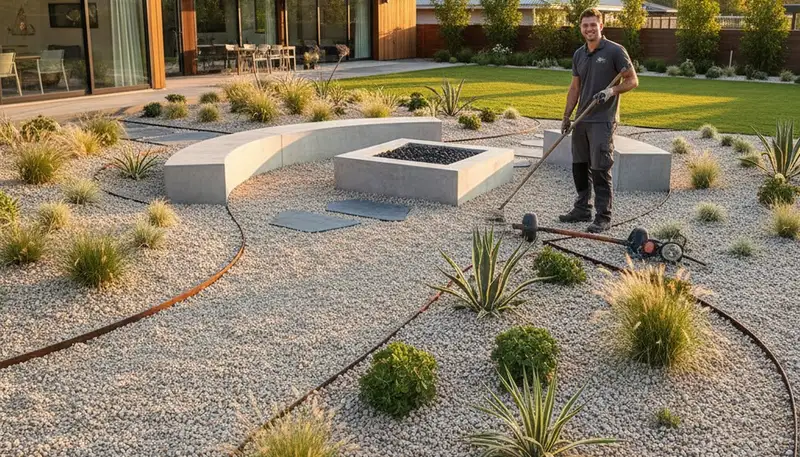 Pea gravel installation in Boca Raton, FL for drainage and a clean landscape finish