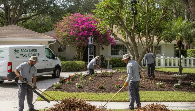 Spring yard cleanup and debris removal by Chop Chop Landscaping in Boca Raton, FL