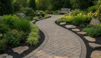 Curved stone paver pathway in Boca Raton FL residential landscape by Chop Chop Landscaping