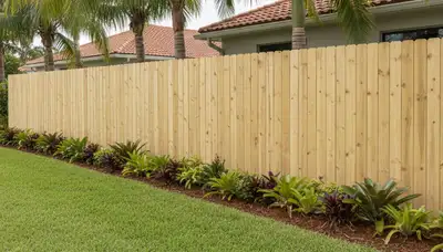 White privacy fence installation with landscaping in Boca Raton, FL by Chop Chop Landscaping